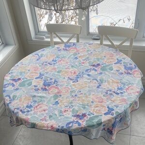 Vintage 1990’s Square floral  tablecloth blue & pink multi colour sze  51”x50”